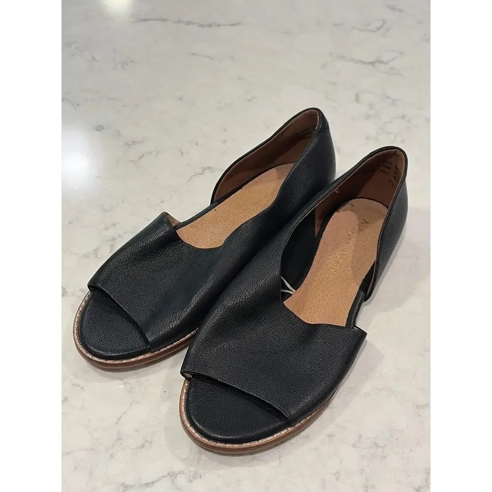 Anthropologie Women’s Leather Souvenir Cut Out Slip On Flats Size 7.5 Black
